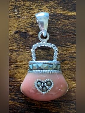 Enamel Purse Pendant Set In 925 Sterling Silver